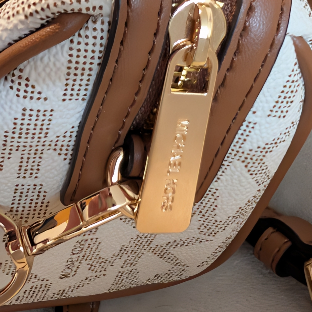 Michael Kors White/ Brown Logo Mini Satchel - Picture 4 of 5
